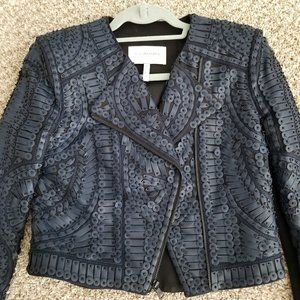 BCBGMaxAzria Navy Embellished Leather Jacket - S